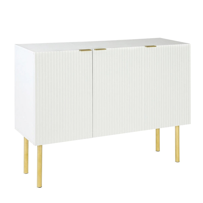 Fluted Door Sideboard Cabinet with Gold Metal Legs, Black or White