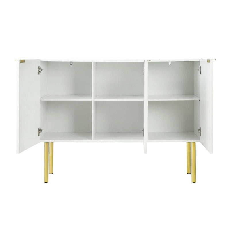 Fluted Door Sideboard Cabinet with Gold Metal Legs, Black or White