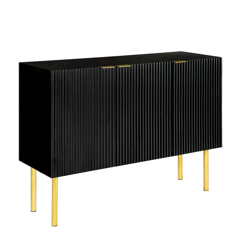 Fluted Door Sideboard Cabinet with Gold Metal Legs, Black or White