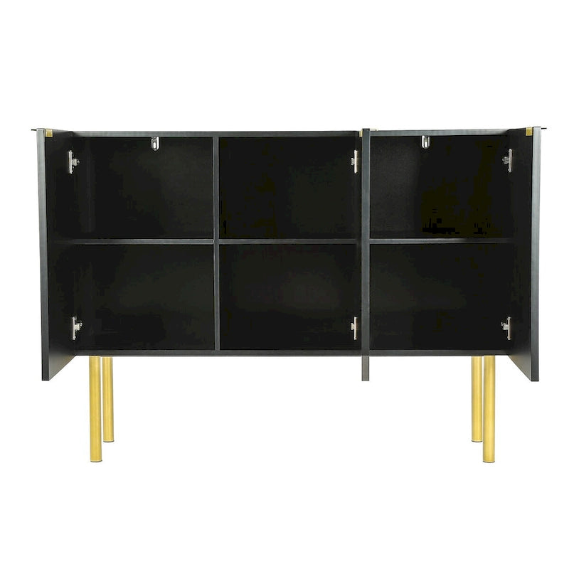 Fluted Door Sideboard Cabinet with Gold Metal Legs, Black or White