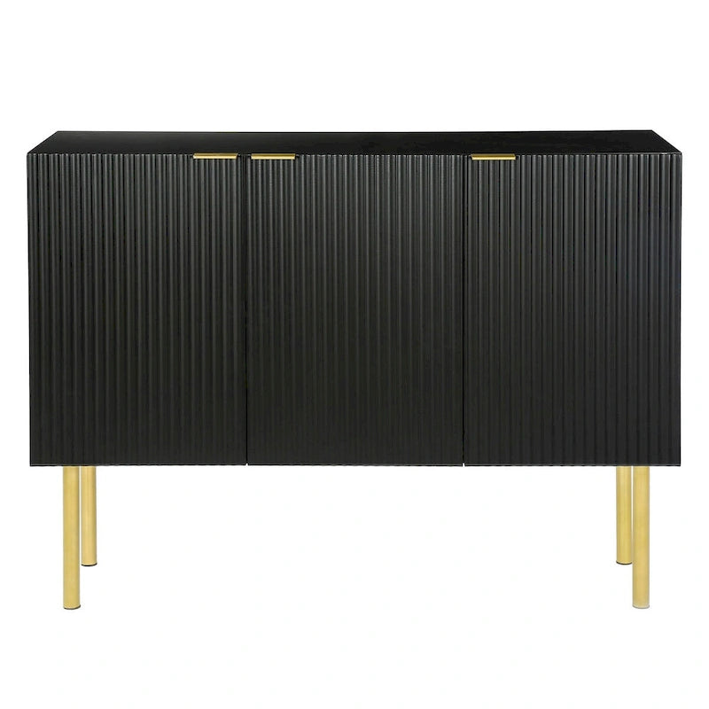 Fluted Door Sideboard Cabinet with Gold Metal Legs, Black or White