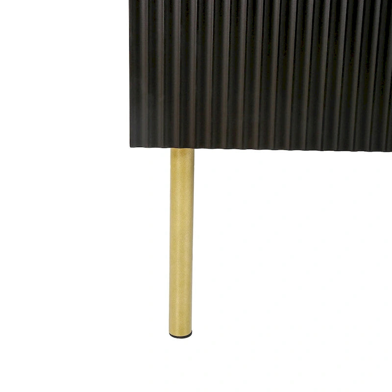 Fluted Door Sideboard Cabinet with Gold Metal Legs, Black or White