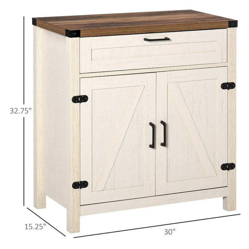 Farmhouse Barn Door Sideboard Buffet Cabinet with Drawer White
