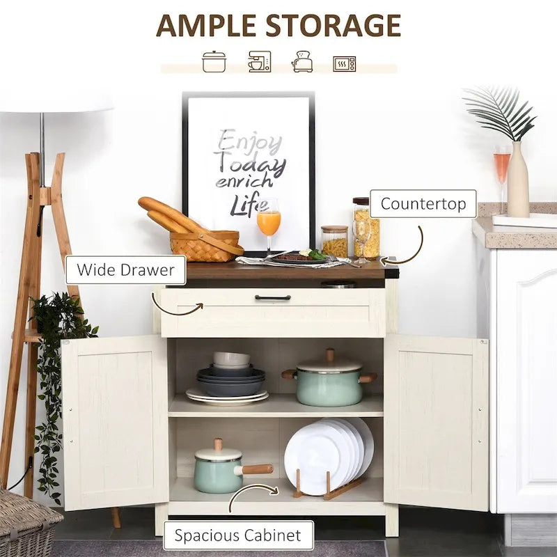 Farmhouse Barn Door Sideboard Buffet Cabinet with Drawer White