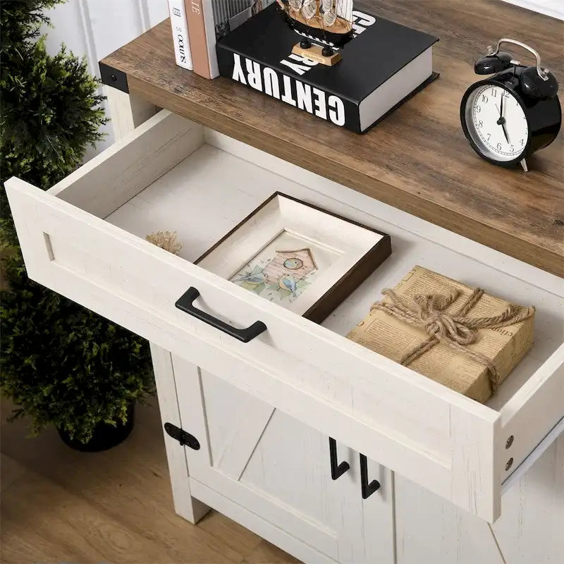 Farmhouse Barn Door Sideboard Buffet Cabinet with Drawer White