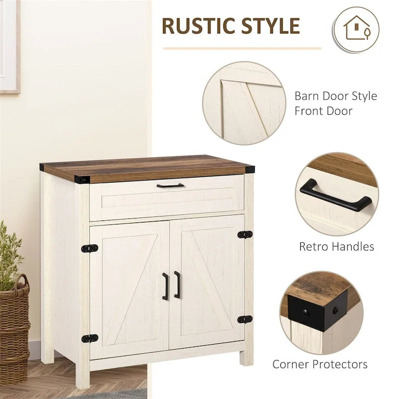 Farmhouse Barn Door Sideboard Buffet Cabinet with Drawer White