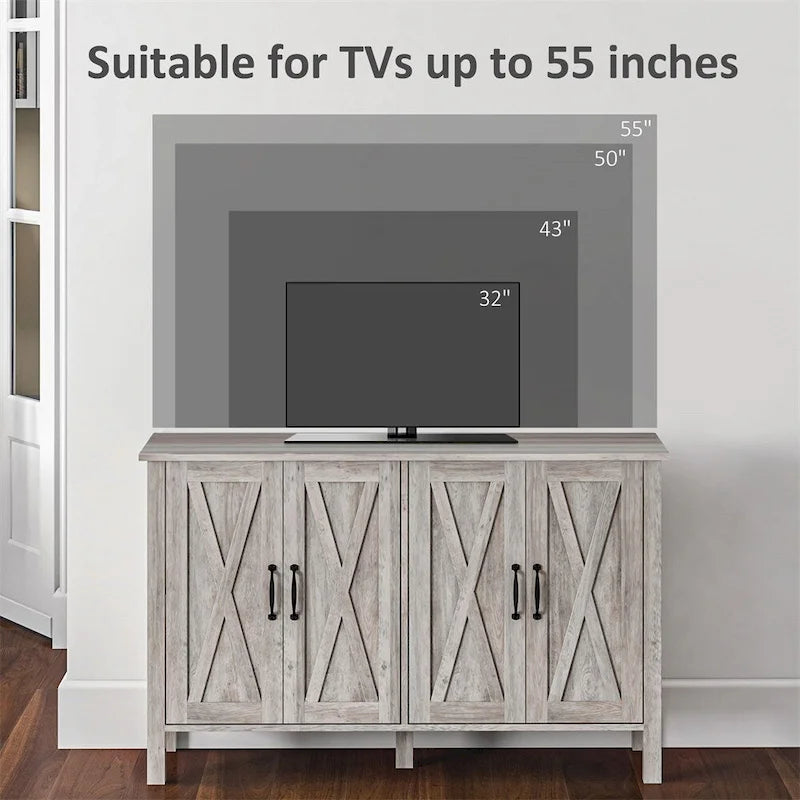 Farmhouse Buffet Cabinet with 4 Barn Doors Adjustable Shelves Gray