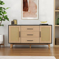 Rattan Side Cabinet with Drawers Black White Wood Storage
