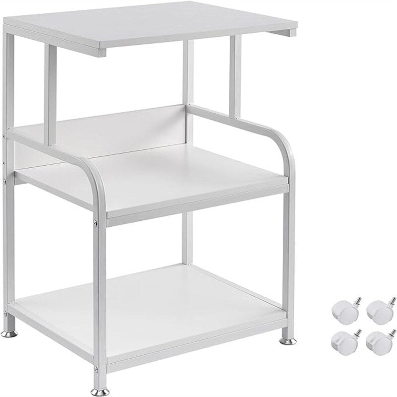 3-Tier Rolling Printer Stand with Wheels and Adjustable Feet White
