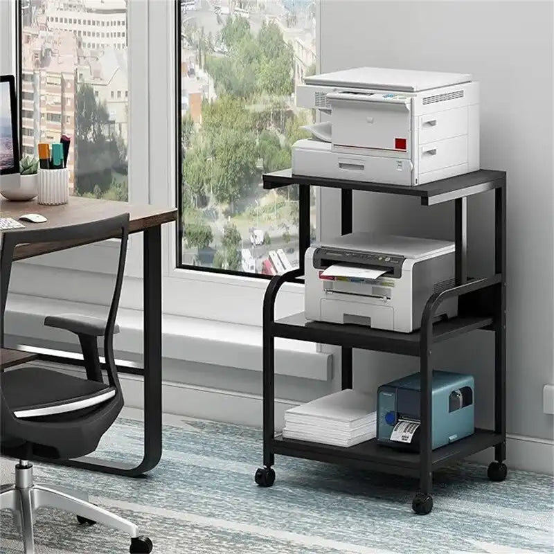 3-Tier Rolling Printer Stand with Wheels and Adjustable Feet White