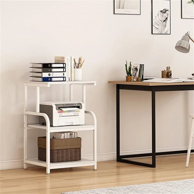 3-Tier Rolling Printer Stand with Wheels and Adjustable Feet White