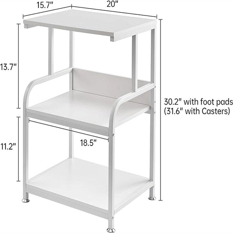 3-Tier Rolling Printer Stand with Wheels and Adjustable Feet White