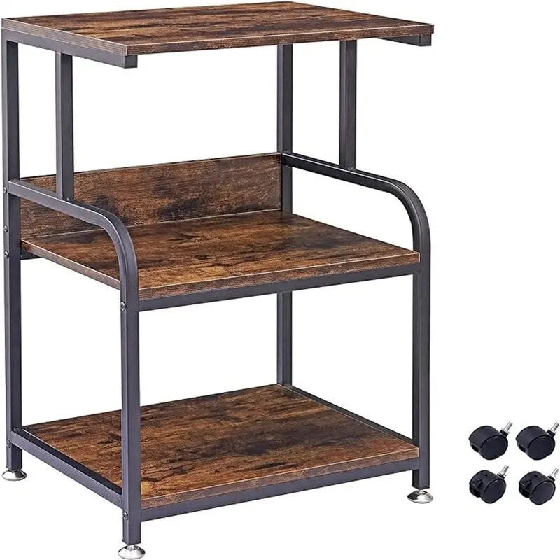 3-Tier Rolling Printer Stand with Wheels and Adjustable Feet White