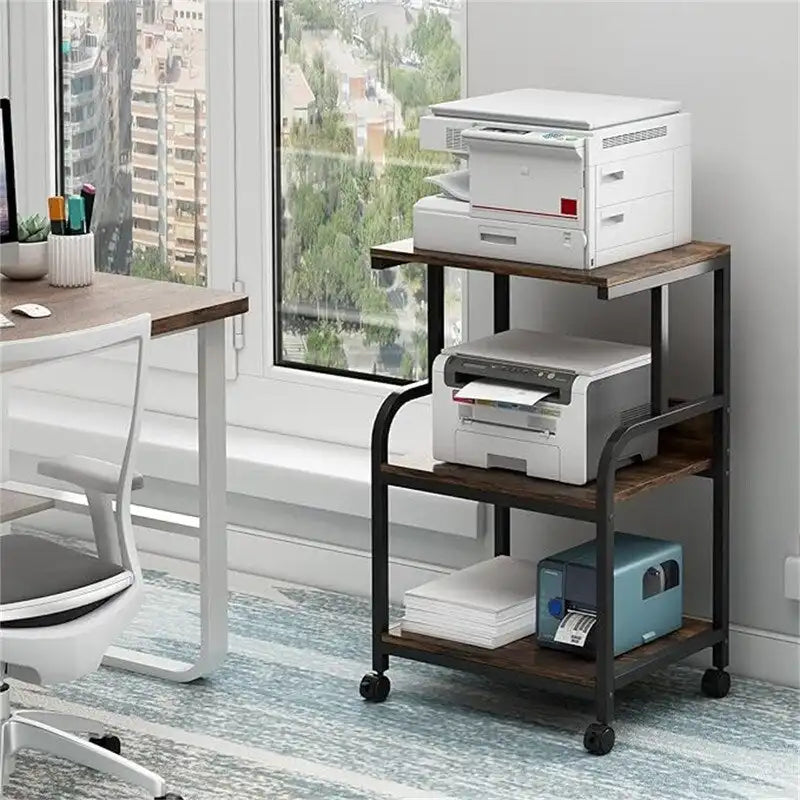 3-Tier Rolling Printer Stand with Wheels and Adjustable Feet White
