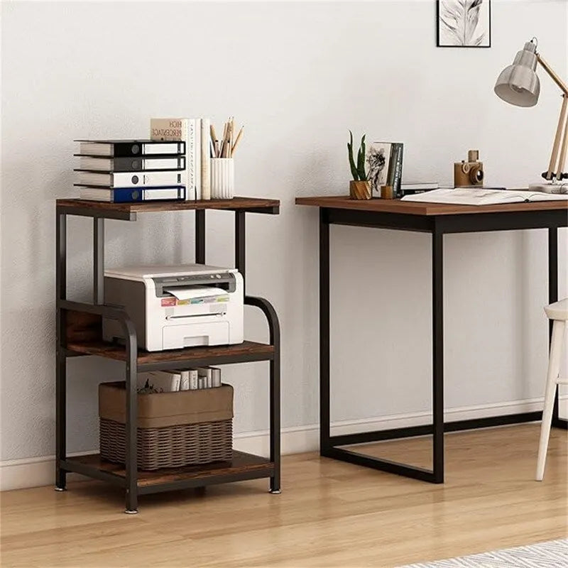 3-Tier Rolling Printer Stand with Wheels and Adjustable Feet White