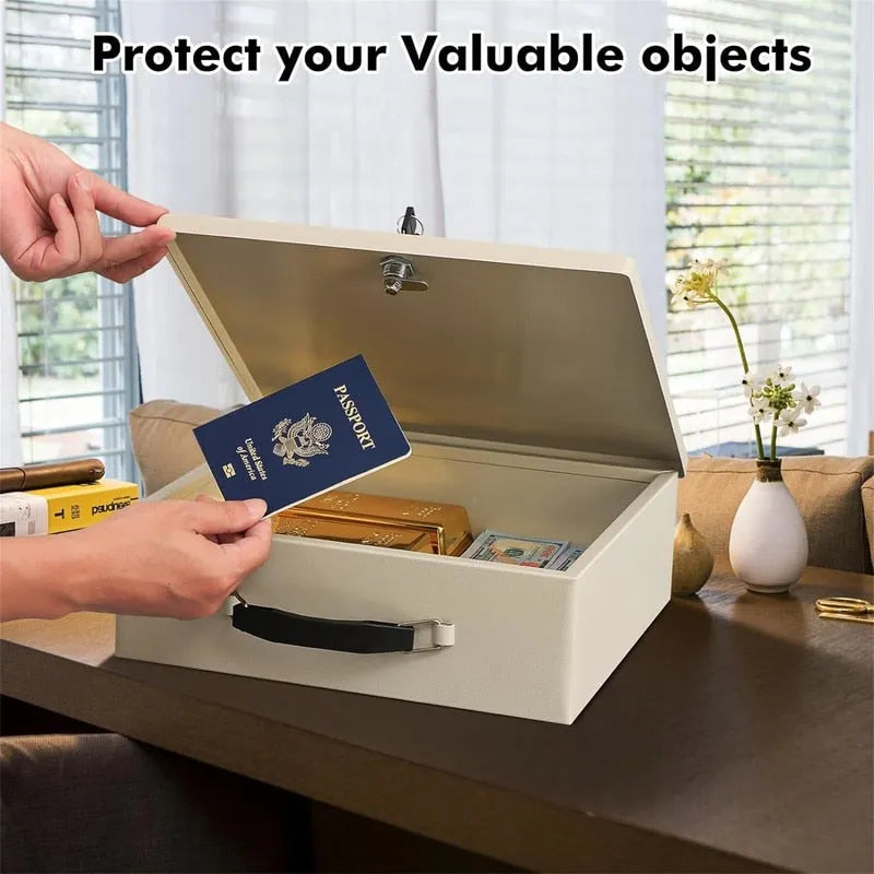 Steel Fireproof Security Box with Key Lock and Carry Handle