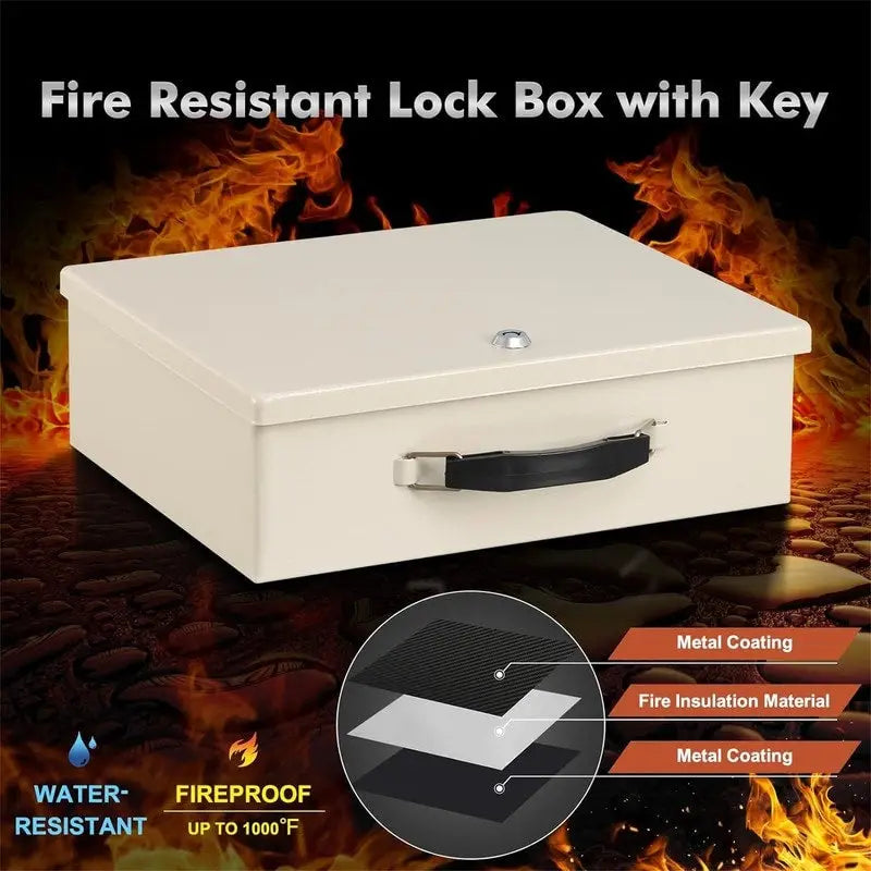 Steel Fireproof Security Box with Key Lock and Carry Handle