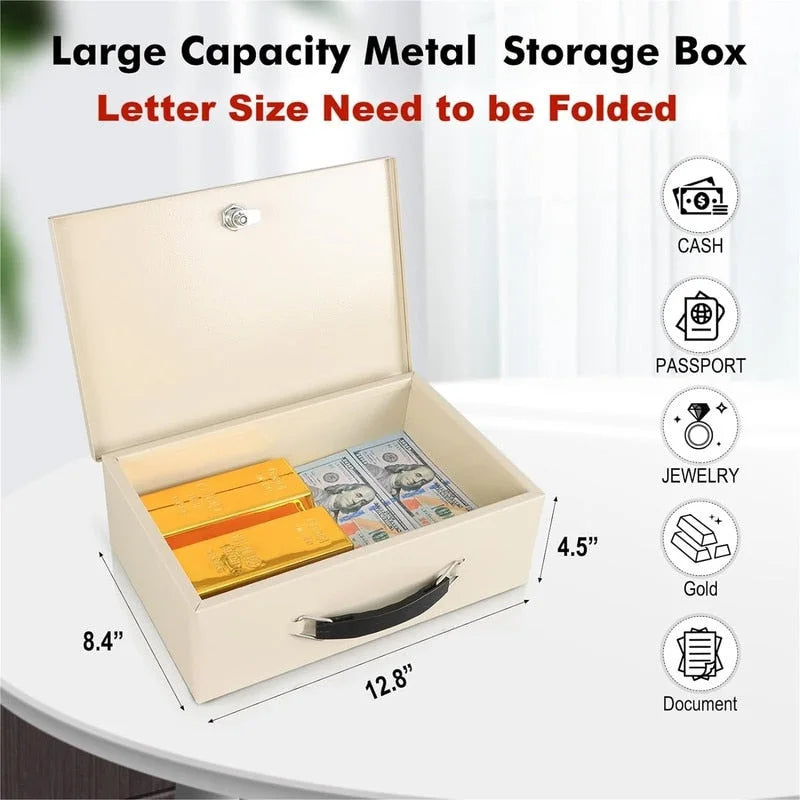 Steel Fireproof Security Box with Key Lock and Carry Handle