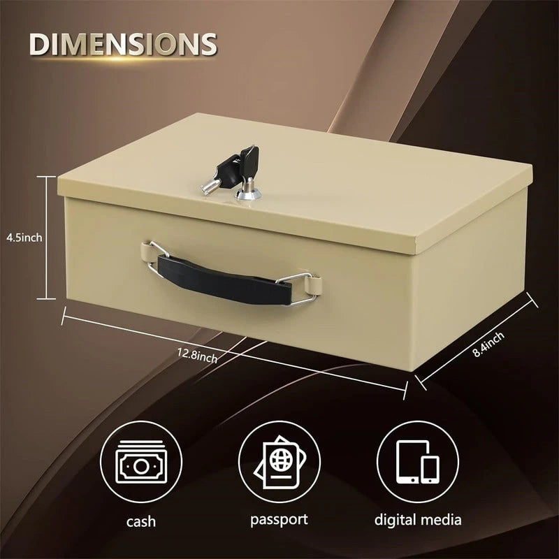 Steel Fireproof Security Box with Key Lock and Carry Handle