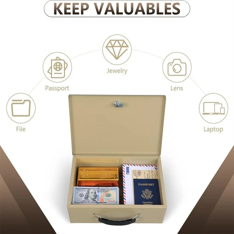 Steel Fireproof Security Box with Key Lock and Carry Handle
