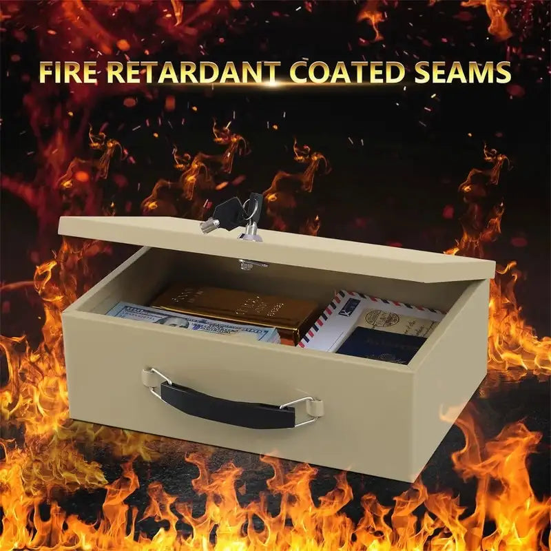 Steel Fireproof Security Box with Key Lock and Carry Handle