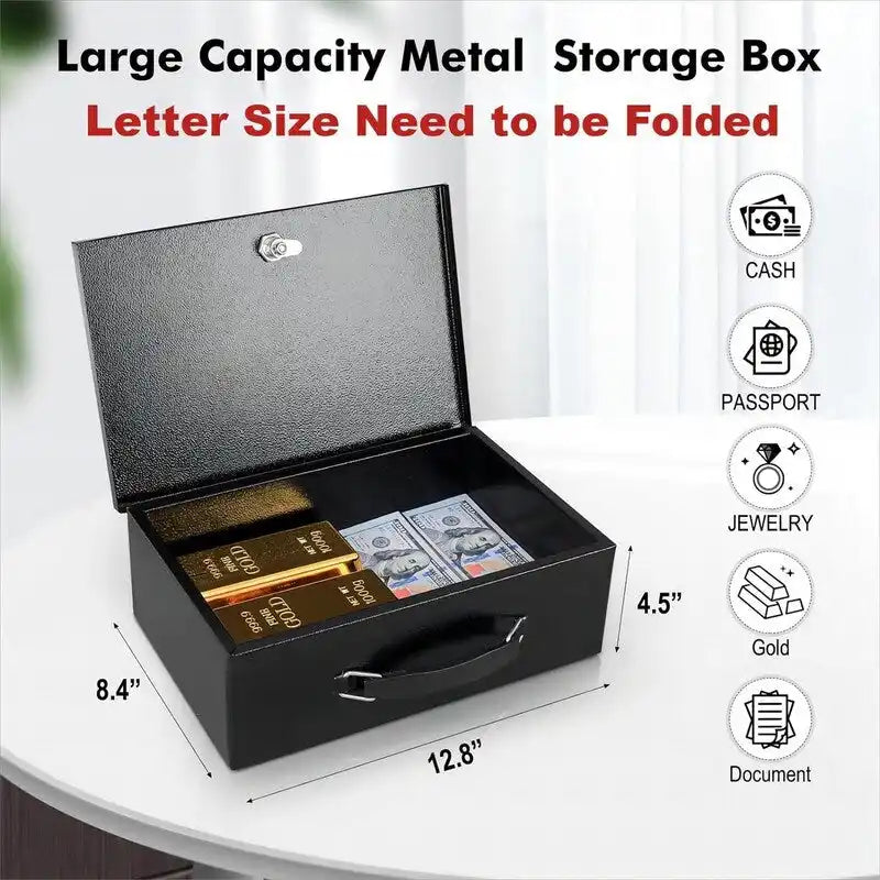 Steel Fireproof Security Box with Key Lock and Carry Handle