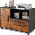Mobile Wood Filing Cabinet with Lockable Drawer and Open Storage