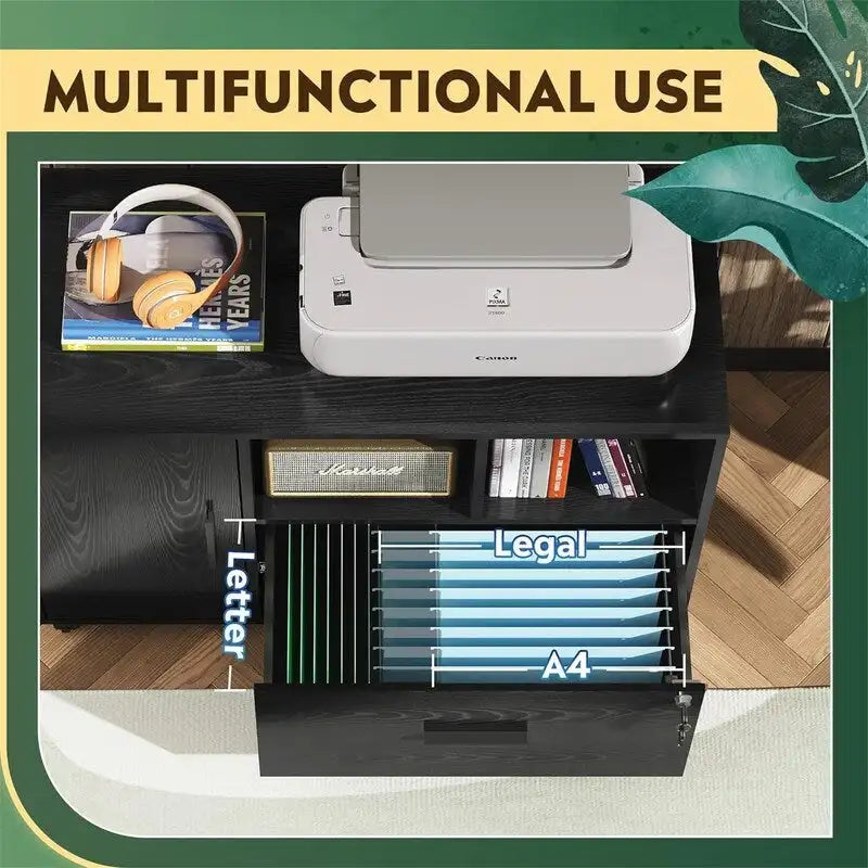 Mobile Wood Filing Cabinet with Lockable Drawer and Open Storage