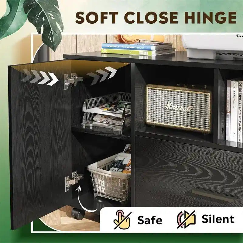 Mobile Wood Filing Cabinet with Lockable Drawer and Open Storage