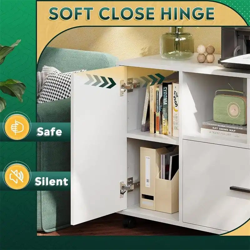 Mobile Wood Filing Cabinet with Lockable Drawer and Open Storage