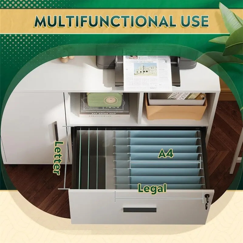 Mobile Wood Filing Cabinet with Lockable Drawer and Open Storage