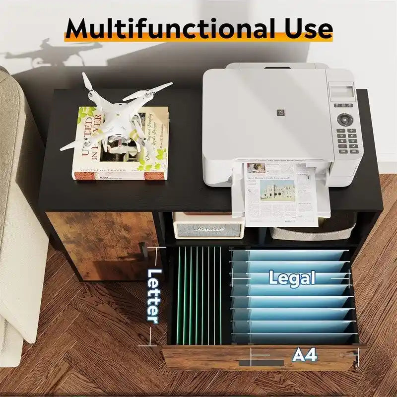 Mobile Wood Filing Cabinet with Lockable Drawer and Open Storage