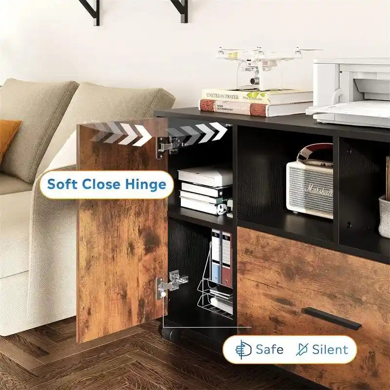Mobile Wood Filing Cabinet with Lockable Drawer and Open Storage