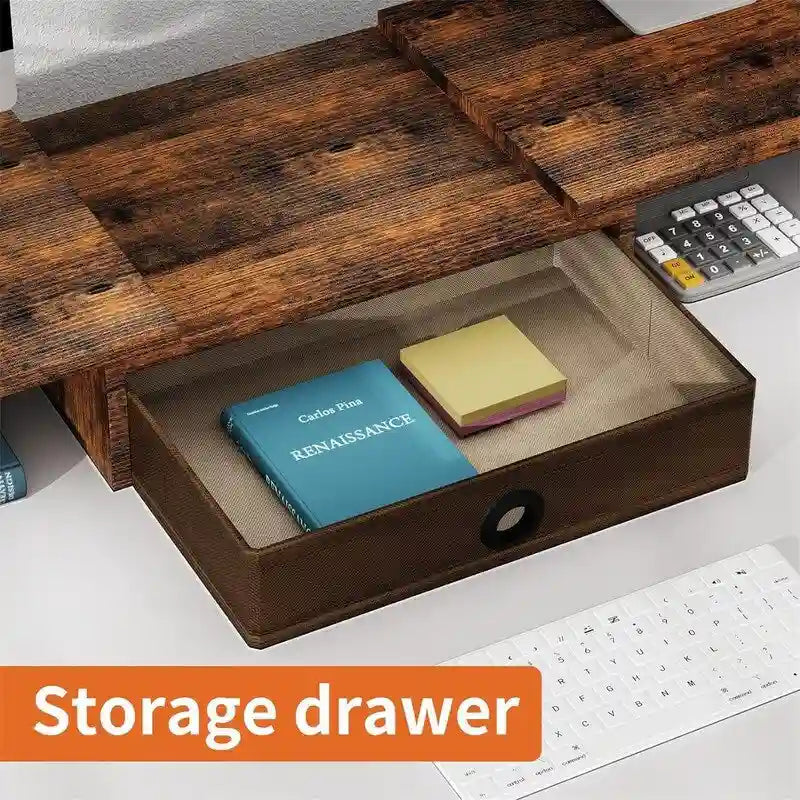 Adjustable Dual Monitor Stand Riser Desk Organizer with Storage Drawer Black