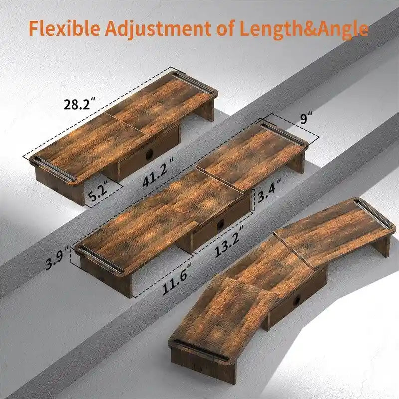 Adjustable Dual Monitor Stand Riser Desk Organizer with Storage Drawer Black