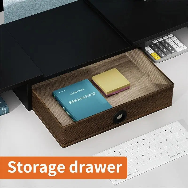 Adjustable Dual Monitor Stand Riser Desk Organizer with Storage Drawer Black