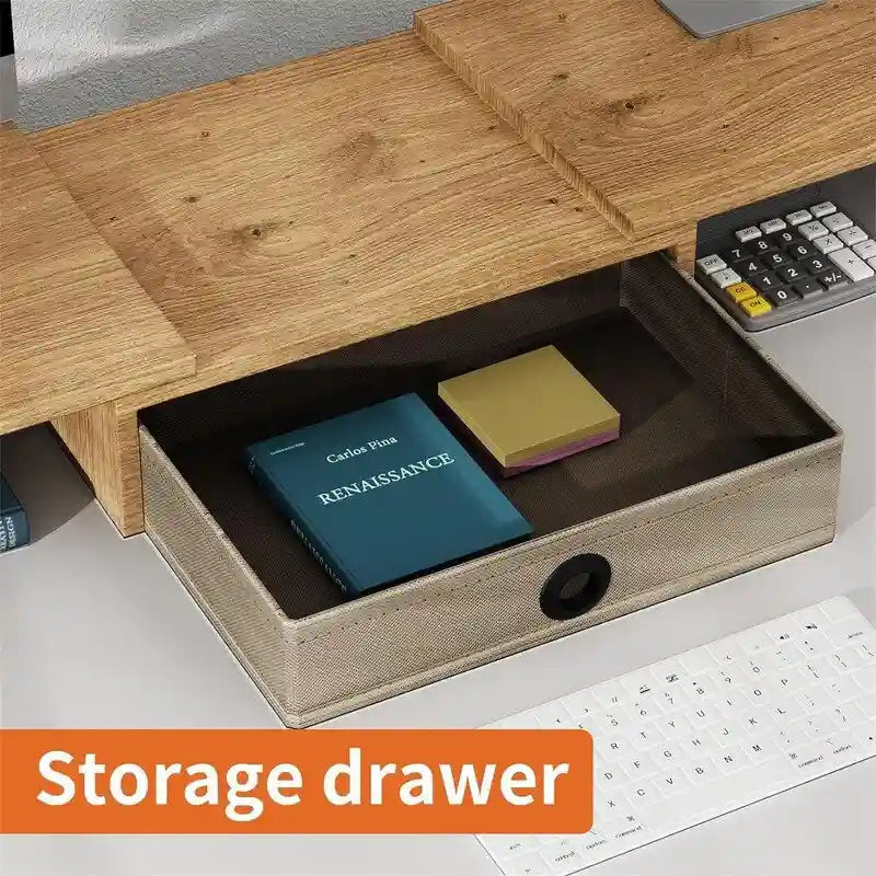 Adjustable Dual Monitor Stand Riser Desk Organizer with Storage Drawer Black