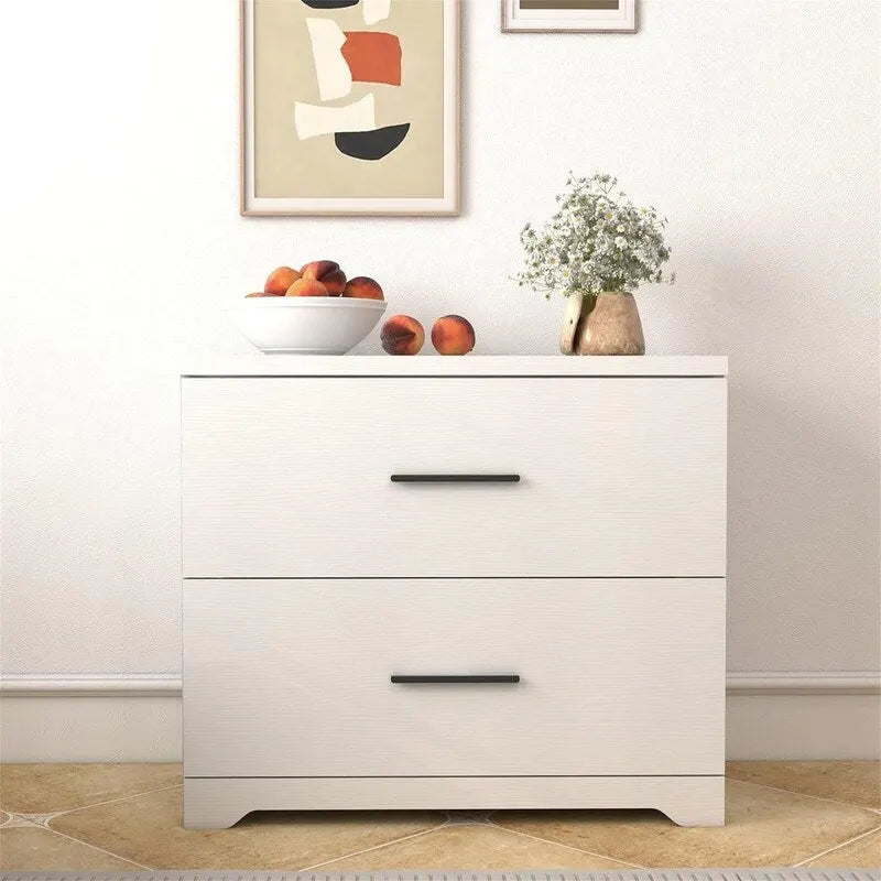2-Drawer Wood Lateral File Cabinet with Full-Extension Glides White Black