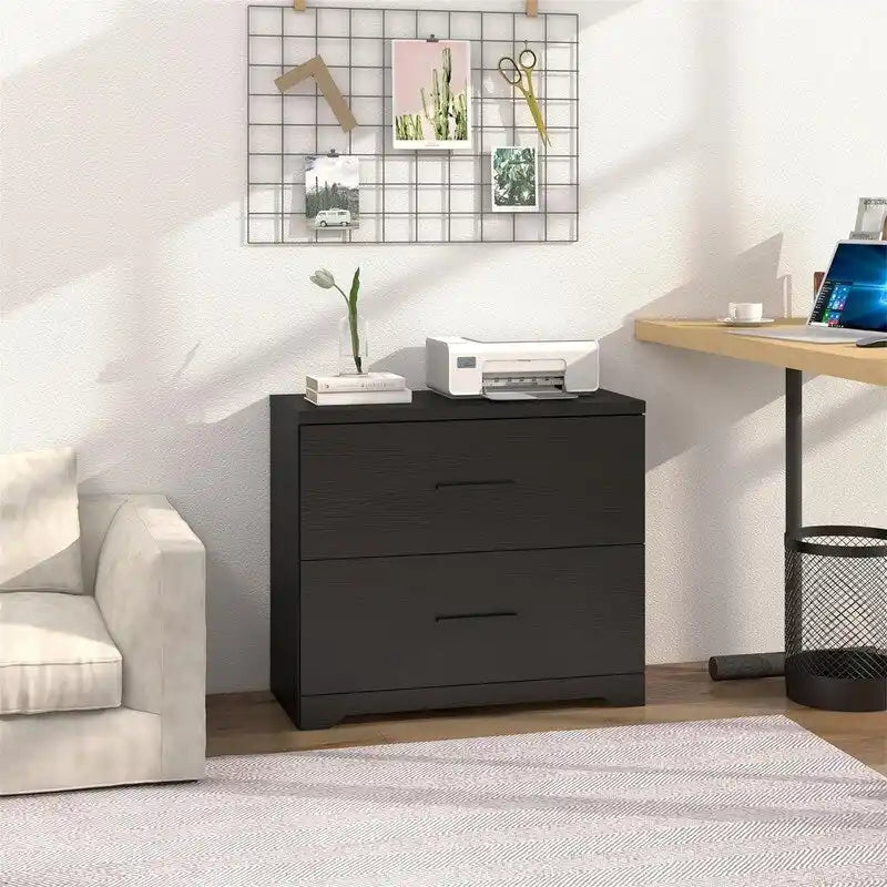 2-Drawer Wood Lateral File Cabinet with Full-Extension Glides White Black