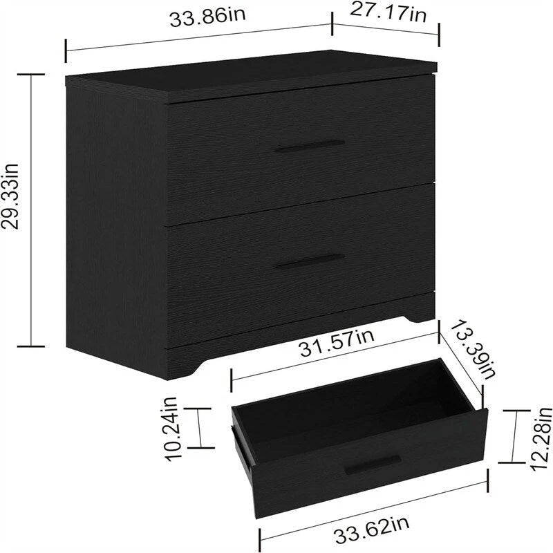 2-Drawer Wood Lateral File Cabinet with Full-Extension Glides White Black