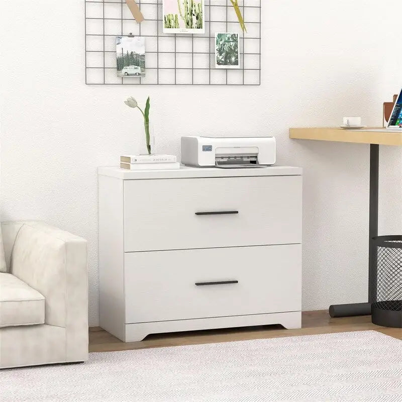 2-Drawer Wood Lateral File Cabinet with Full-Extension Glides White Black