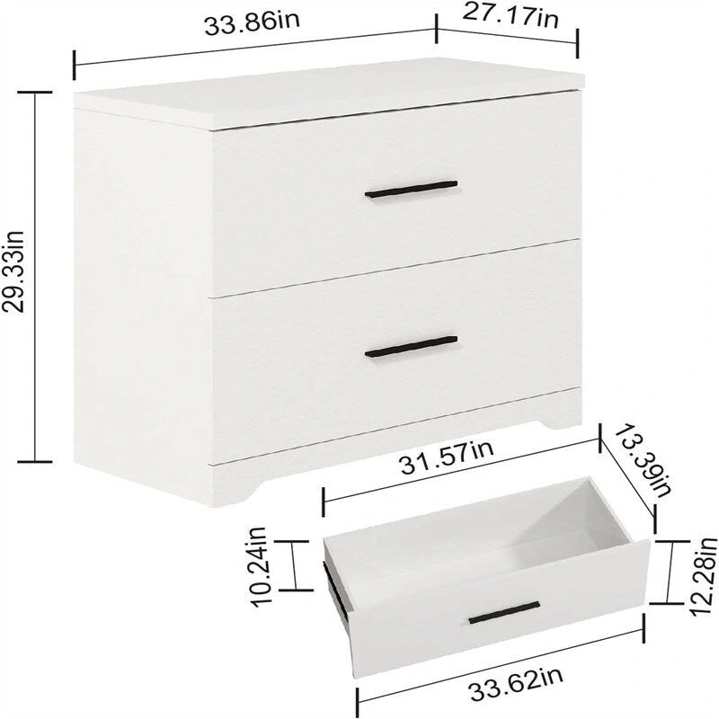 2-Drawer Wood Lateral File Cabinet with Full-Extension Glides White Black