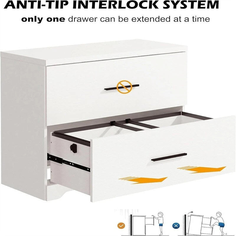 2-Drawer Wood Lateral File Cabinet with Full-Extension Glides White Black