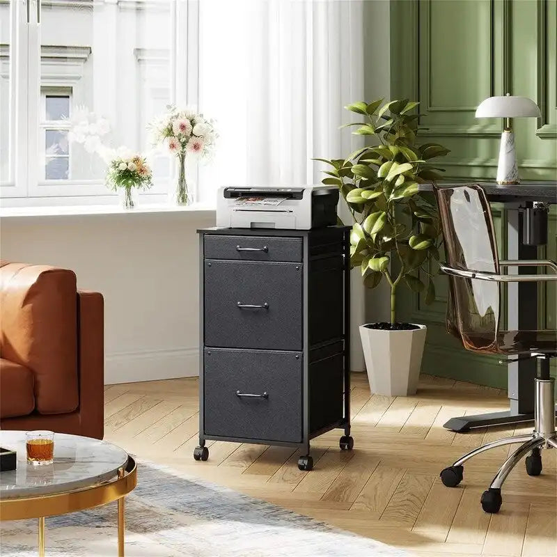 Rolling Mobile File Cabinet with 3 Drawers, Black and Brown