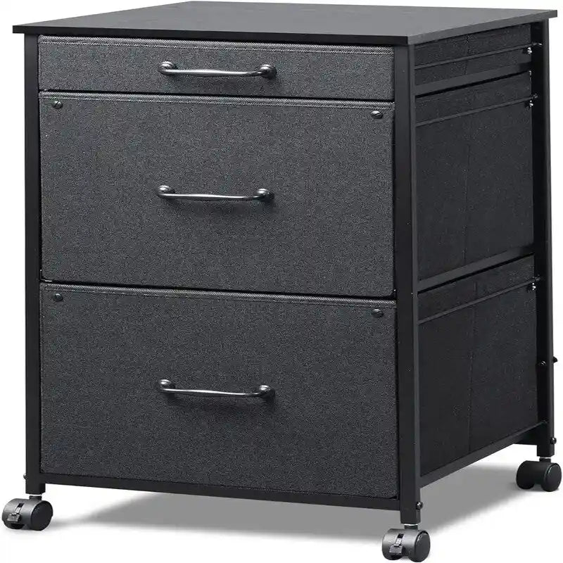 Rolling Mobile File Cabinet with 3 Drawers, Black and Brown