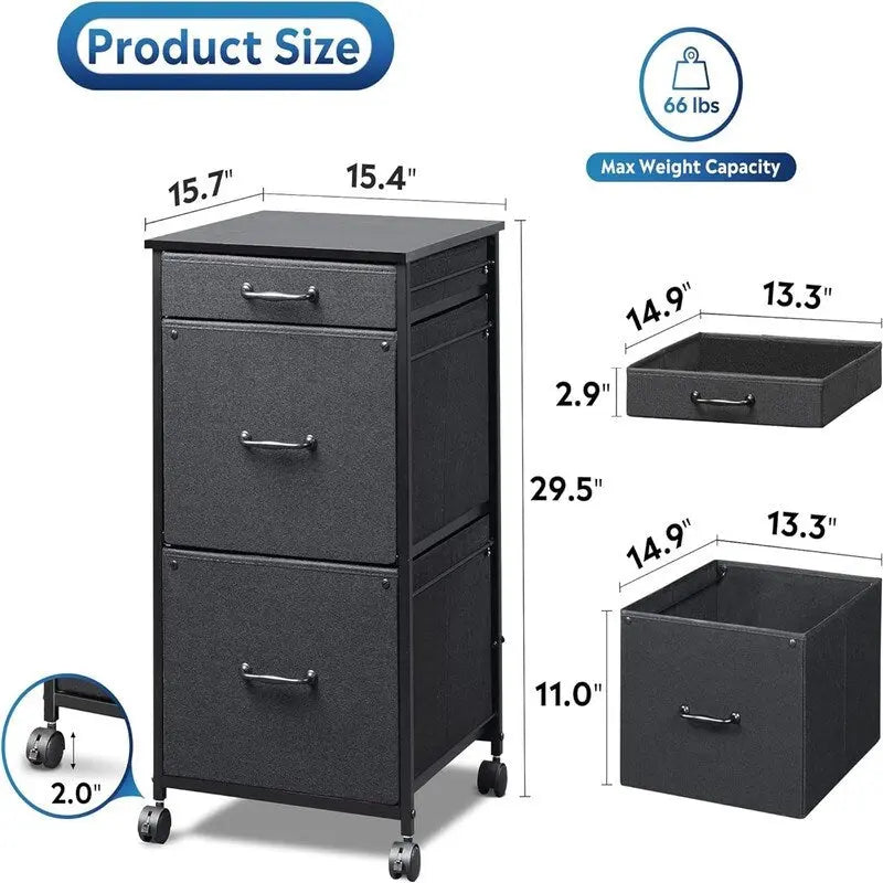 Rolling Mobile File Cabinet with 3 Drawers, Black and Brown