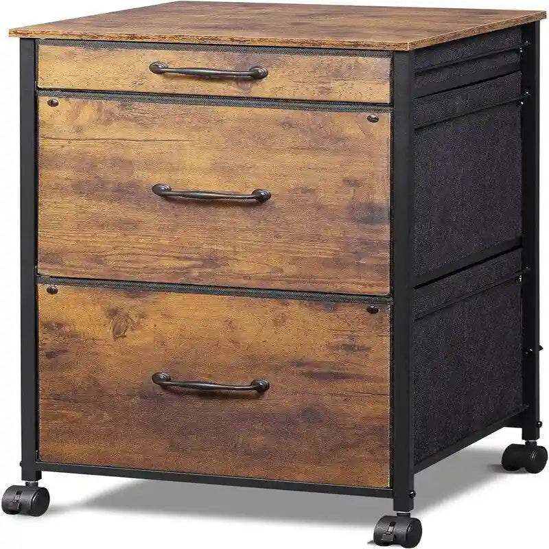 Rolling Mobile File Cabinet with 3 Drawers, Black and Brown