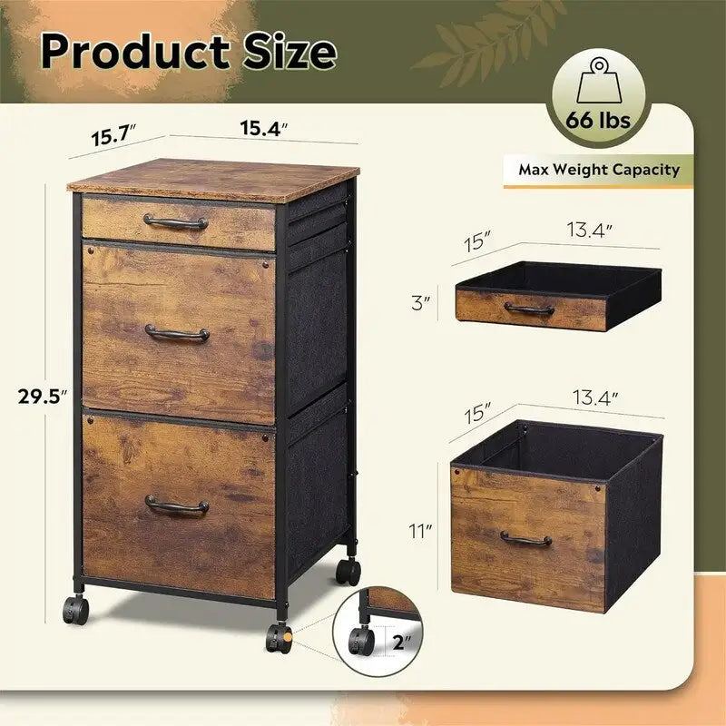 Rolling Mobile File Cabinet with 3 Drawers, Black and Brown