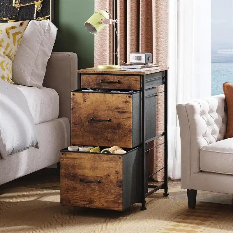 Rolling Mobile File Cabinet with 3 Drawers, Black and Brown