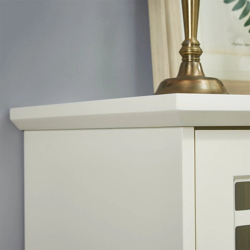 Antique White Sideboard Cabinet Tempered Glass Doors Gold Handles Living Room